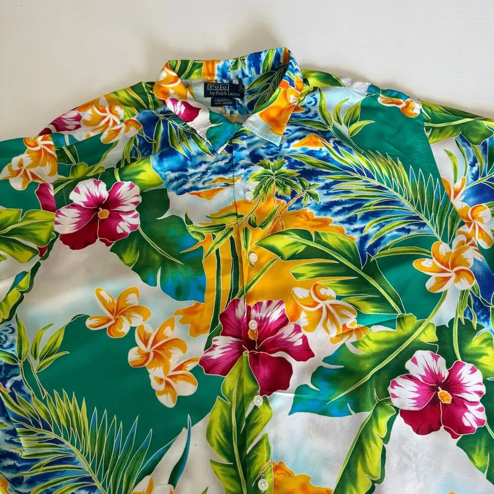Polo Ralph Lauren Mens Vintage Caldwell Camp Shirt Hawaiian XXL 90s Tropical